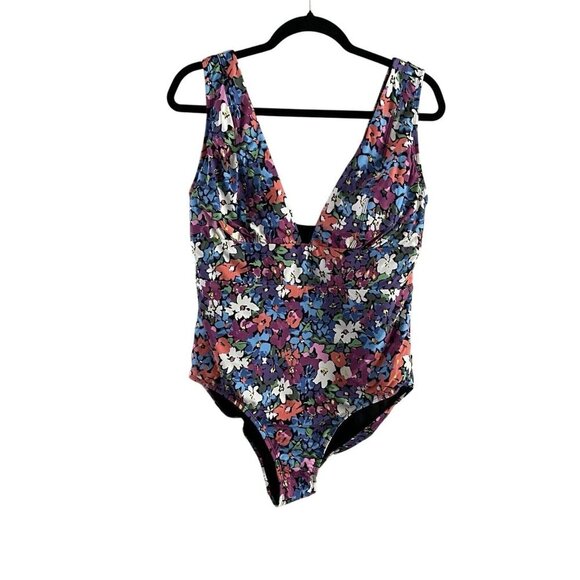 Andie Women 1X Bright Floral Plunge Neckline The Mykonos One Piece Swimsuit NWT - Picture 2 of 14